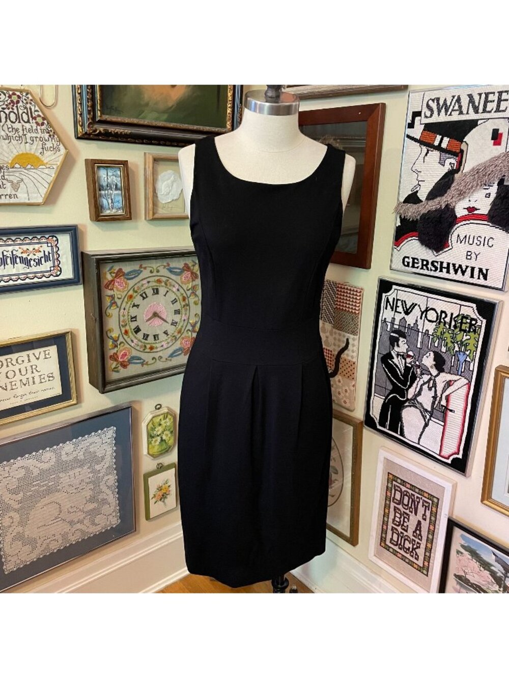 Banana Republic Black Stretch Knit Scoop Neck Sleeveless Midi Dress with Pockets